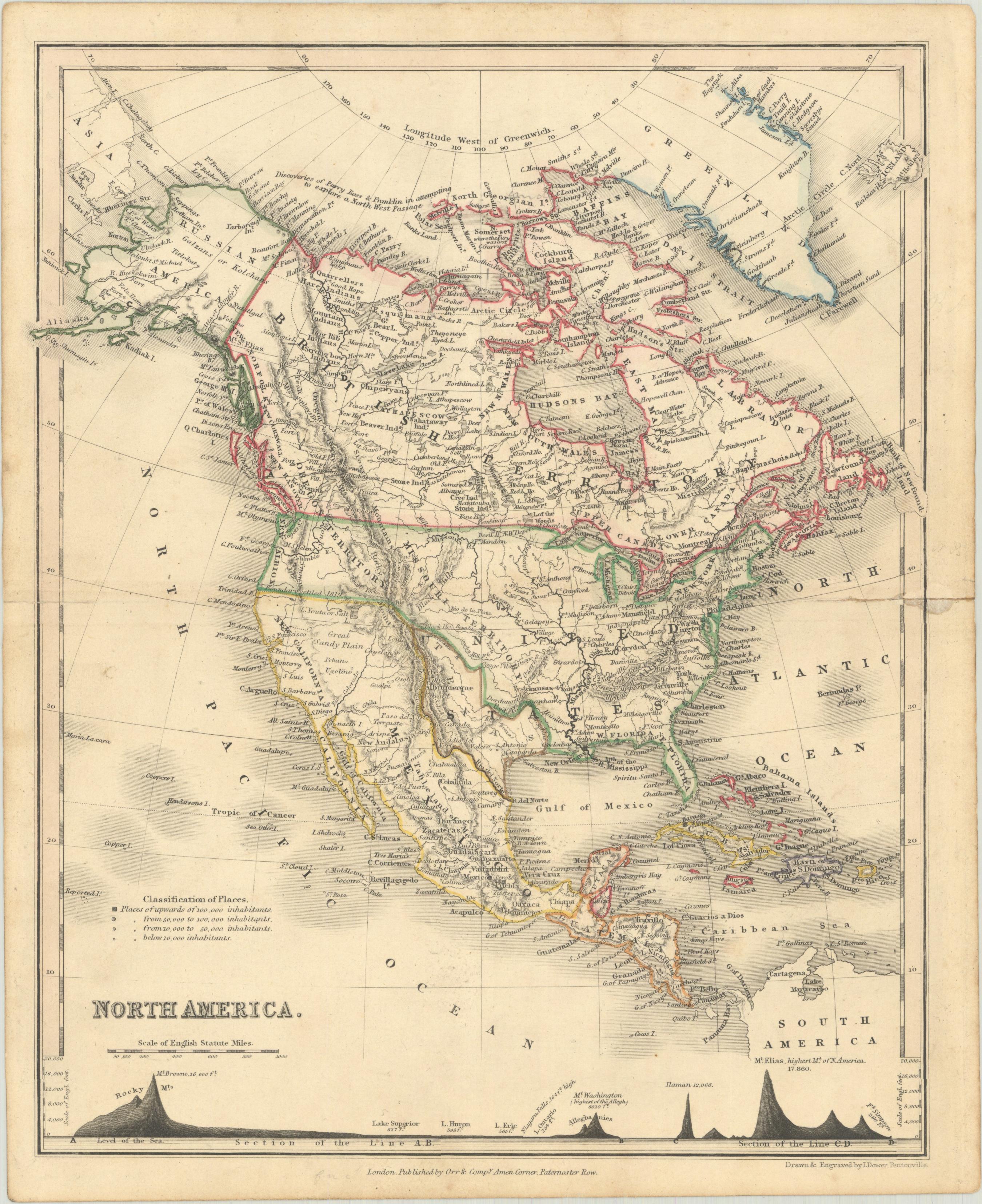 Victorien Carte de l'Amérique du Nord de 1846, gravée par I. Dower en vente