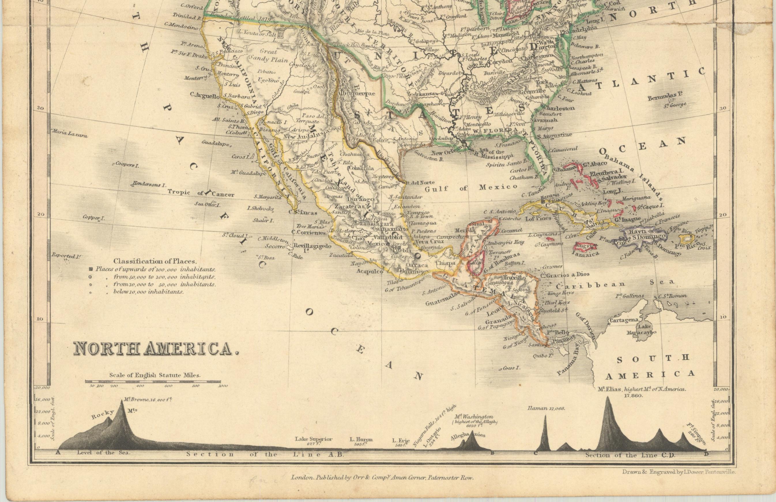 Carte de l'Amérique du Nord de 1846, gravée par I. Dower Bon état - En vente à Colorado Springs, CO