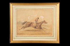 Aquarelle de 1846 de John Frederick Herring Jr. représentant un cheval avec un cavalier, signée