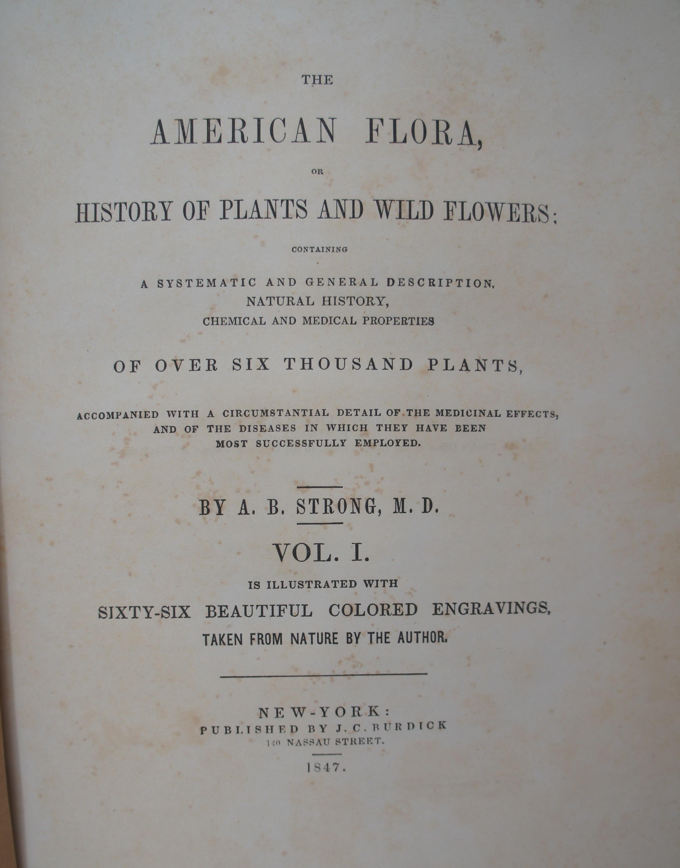 Leather 1847 American Flora or History of Plants and Wild Flowers by A.B. Strong Book