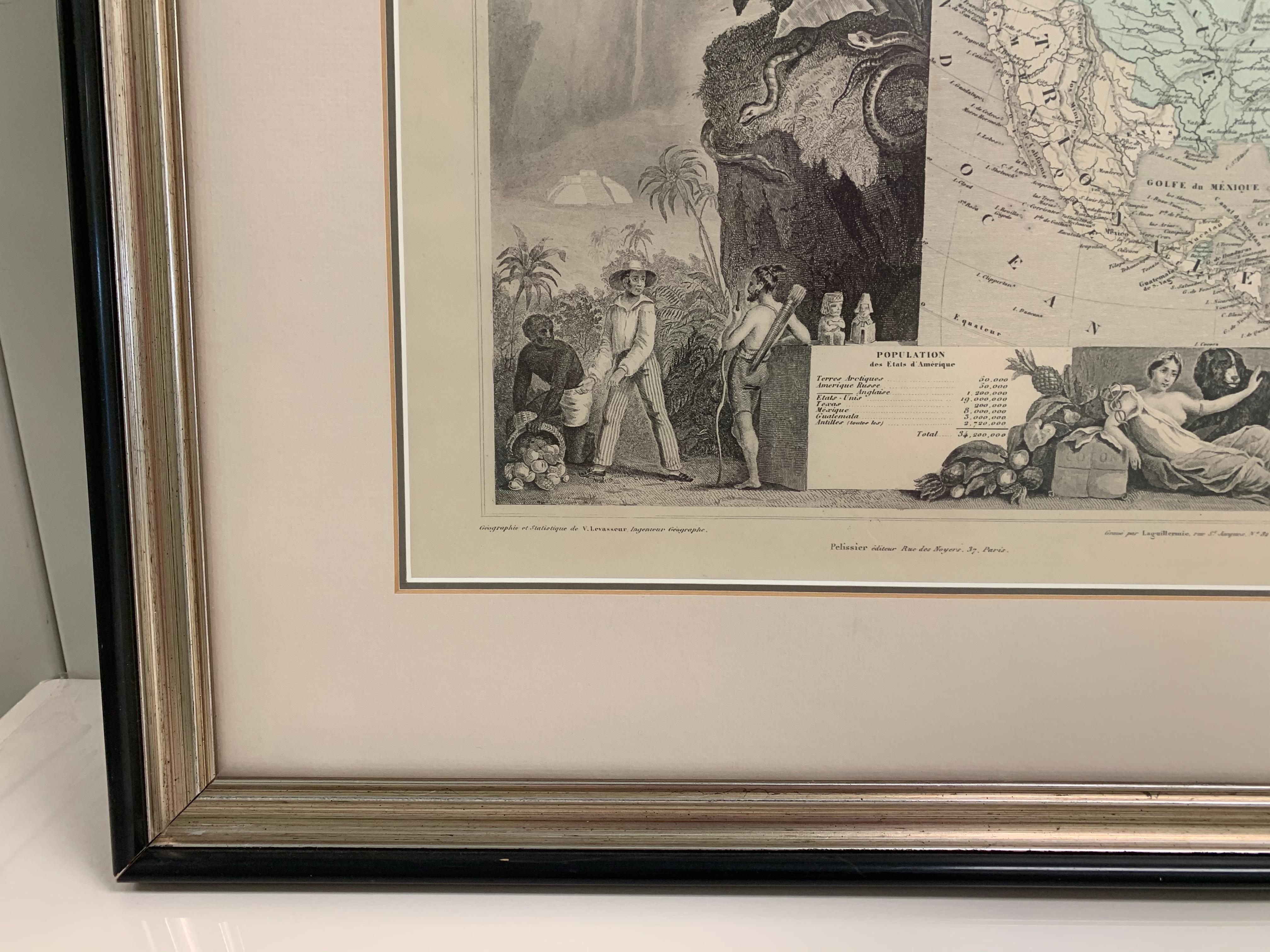 1847 Amerique Septentrionale Framed Map Illustrated by Raimond Bonheur. As found framed condition. 
