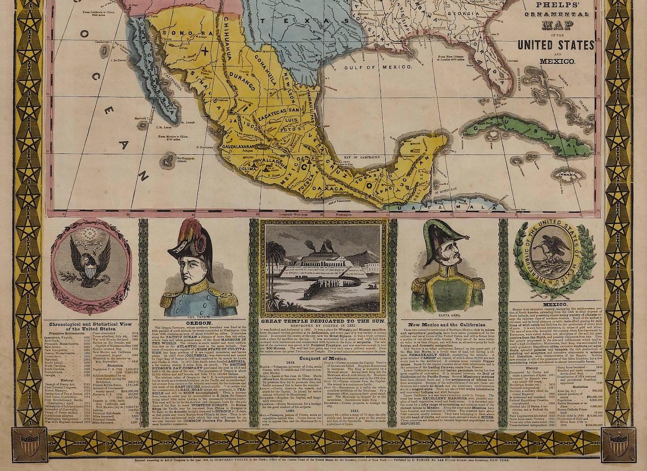 Ornamental Map of the United States & Mexico aus dem Jahr 1847 von H. Phelps (amerikanisch) im Angebot