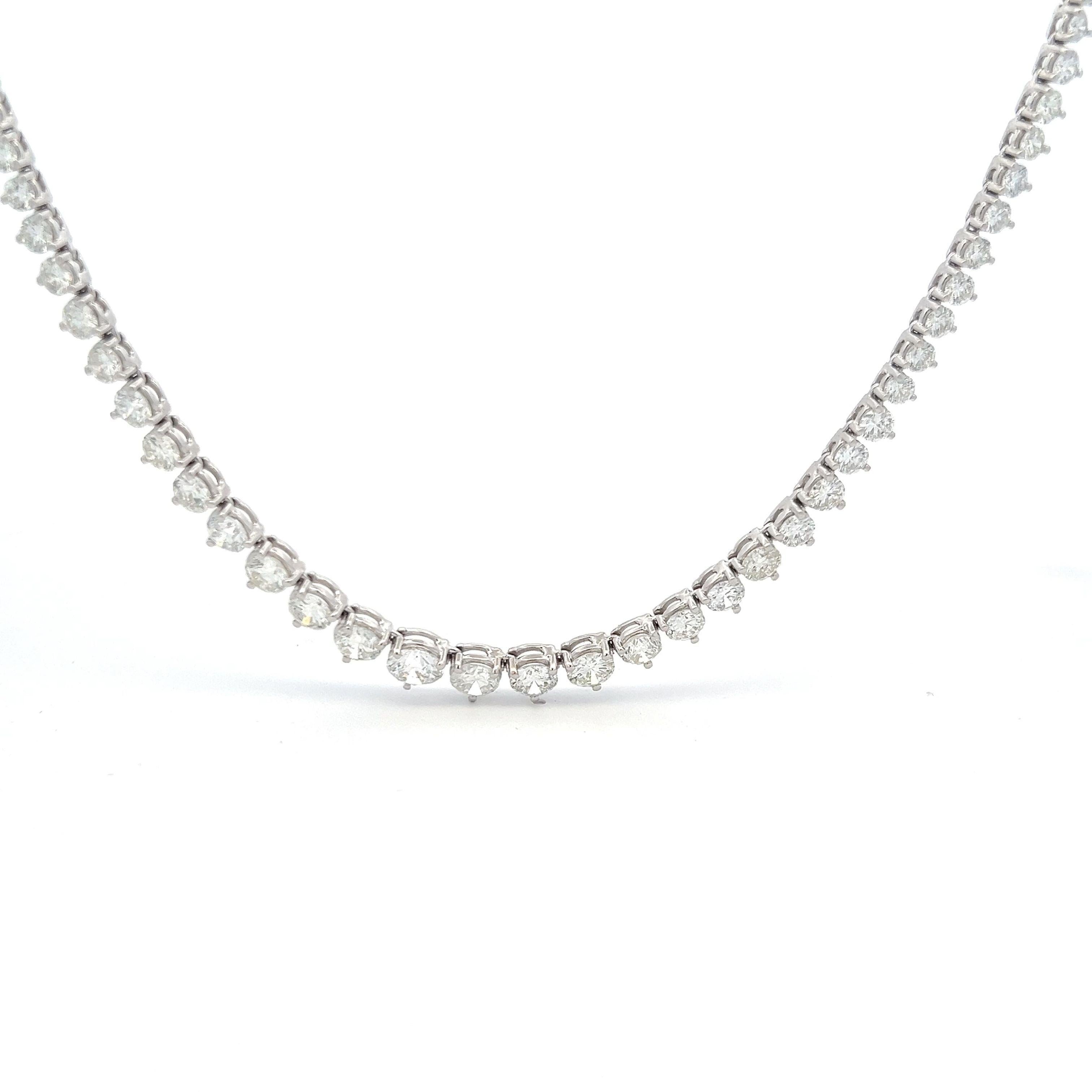 18.47 Carat Round Brilliant Diamond 18 Karat White Gold Riviera Tennis Necklace For Sale 3