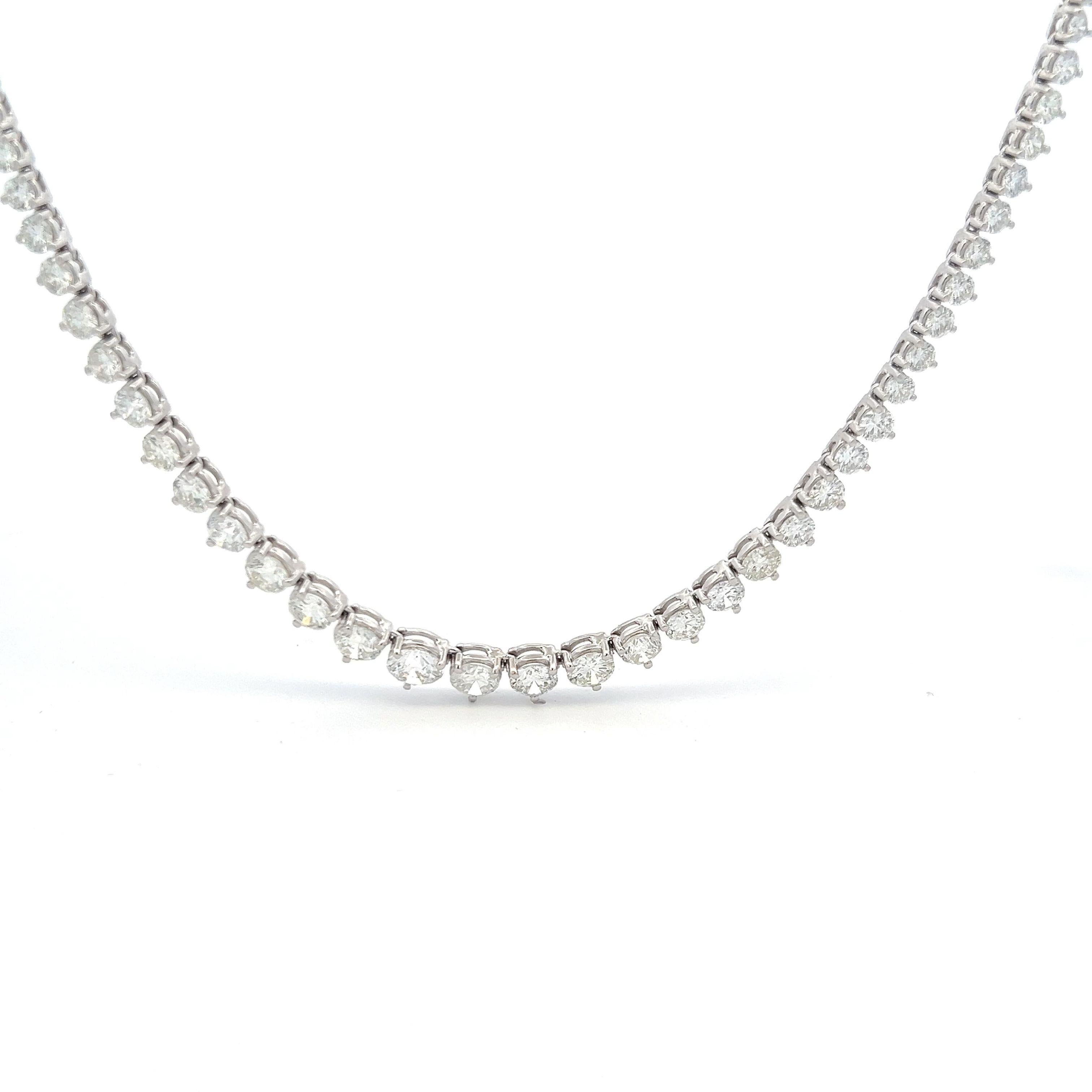 18.47 Carat Round Brilliant Diamond 18 Karat White Gold Riviera Tennis Necklace For Sale 4
