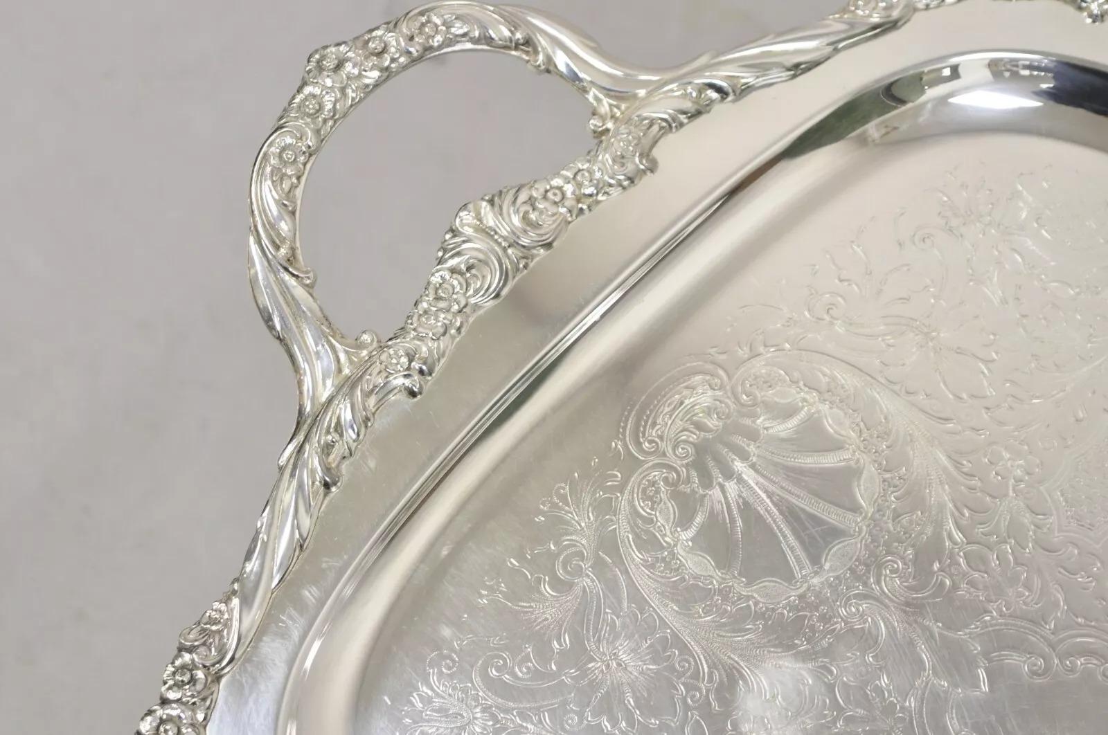 1847 Rogers Bros. Heritage 9493 Bandeja grande con bandeja de servir bañada en plata Victoriano en venta