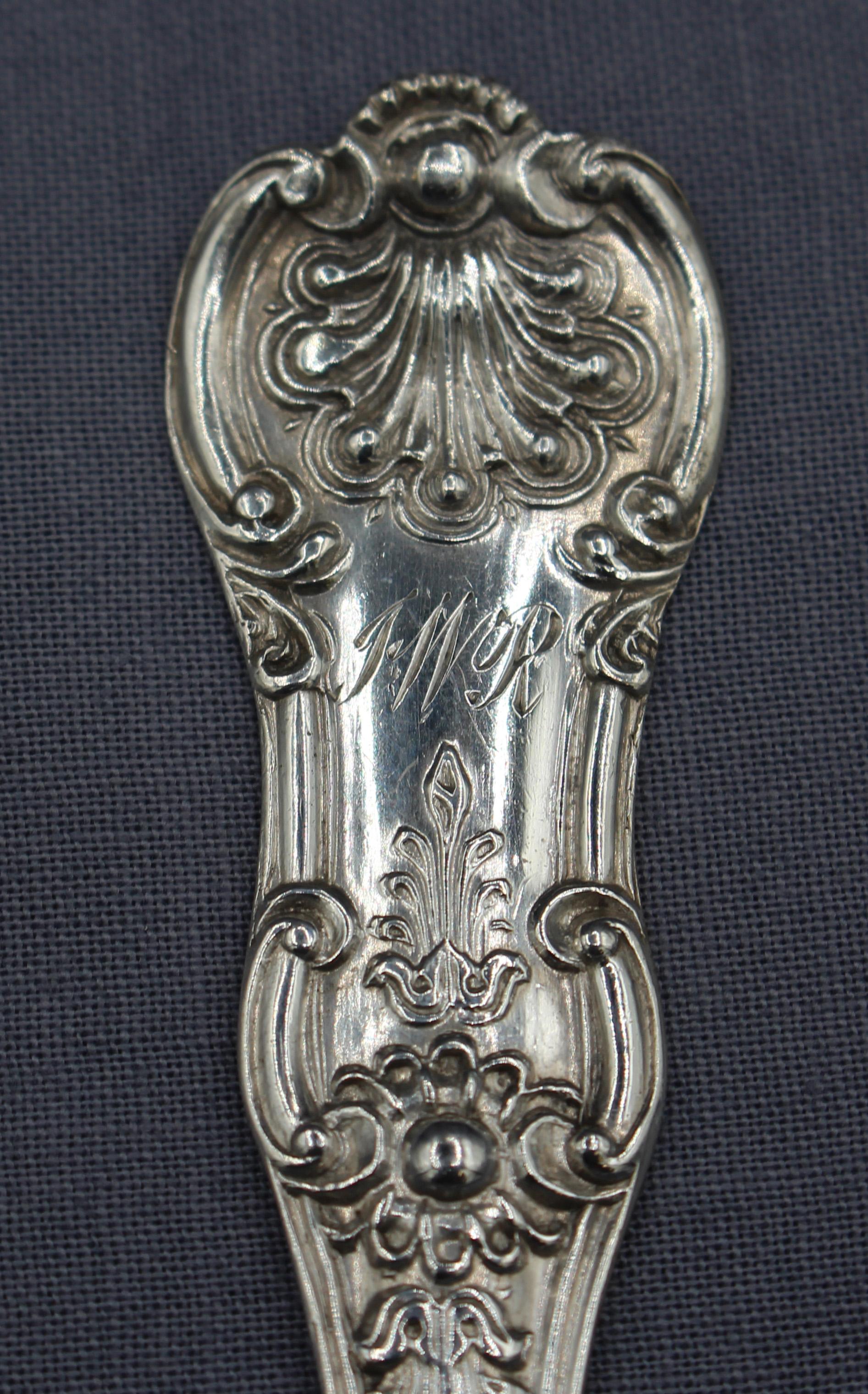 1847 set of 4 King's Pattern sterling silver teaspoons, Scottish. Single sided, made in Glasgow by John Murray Jr. Monogram 