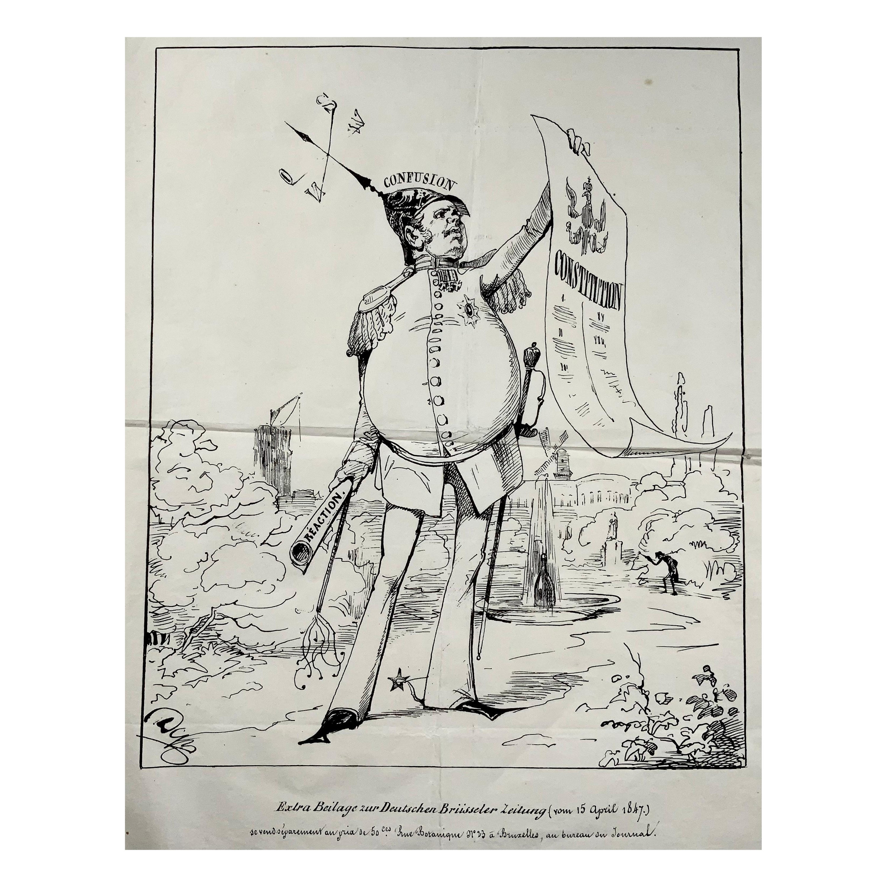 1847 Socialist, Satirical Broadside, Constitution of Belgium For Sale