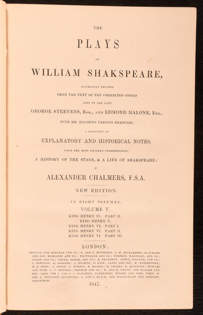 Milieu du XIXe siècle 1847 The Plays of William Shakespeare (Les pièces de William Shakespeare) en vente