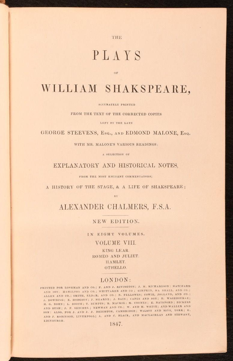 Papier 1847 The Plays of William Shakespeare (Les pièces de William Shakespeare) en vente