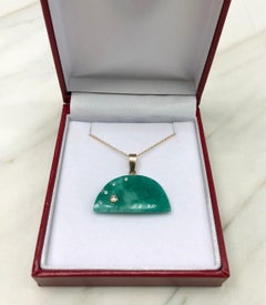 18.47cts Colombian Emerald & Diamond Solitaire Pendant Necklace 14k Raw Emerald