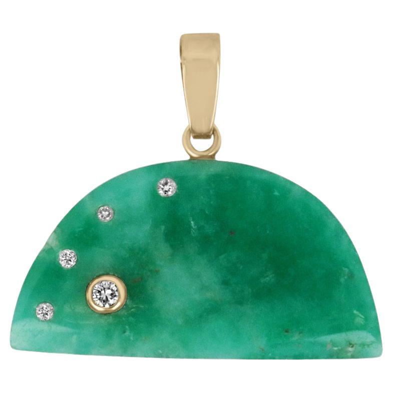 18.47cts Colombian Emerald & Diamond Solitaire Pendant Necklace 14k Raw Emerald For Sale