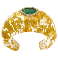 18.48 Carat Colombian Emerald on Plexiglass Bangle with Infused with Gold Leaves
