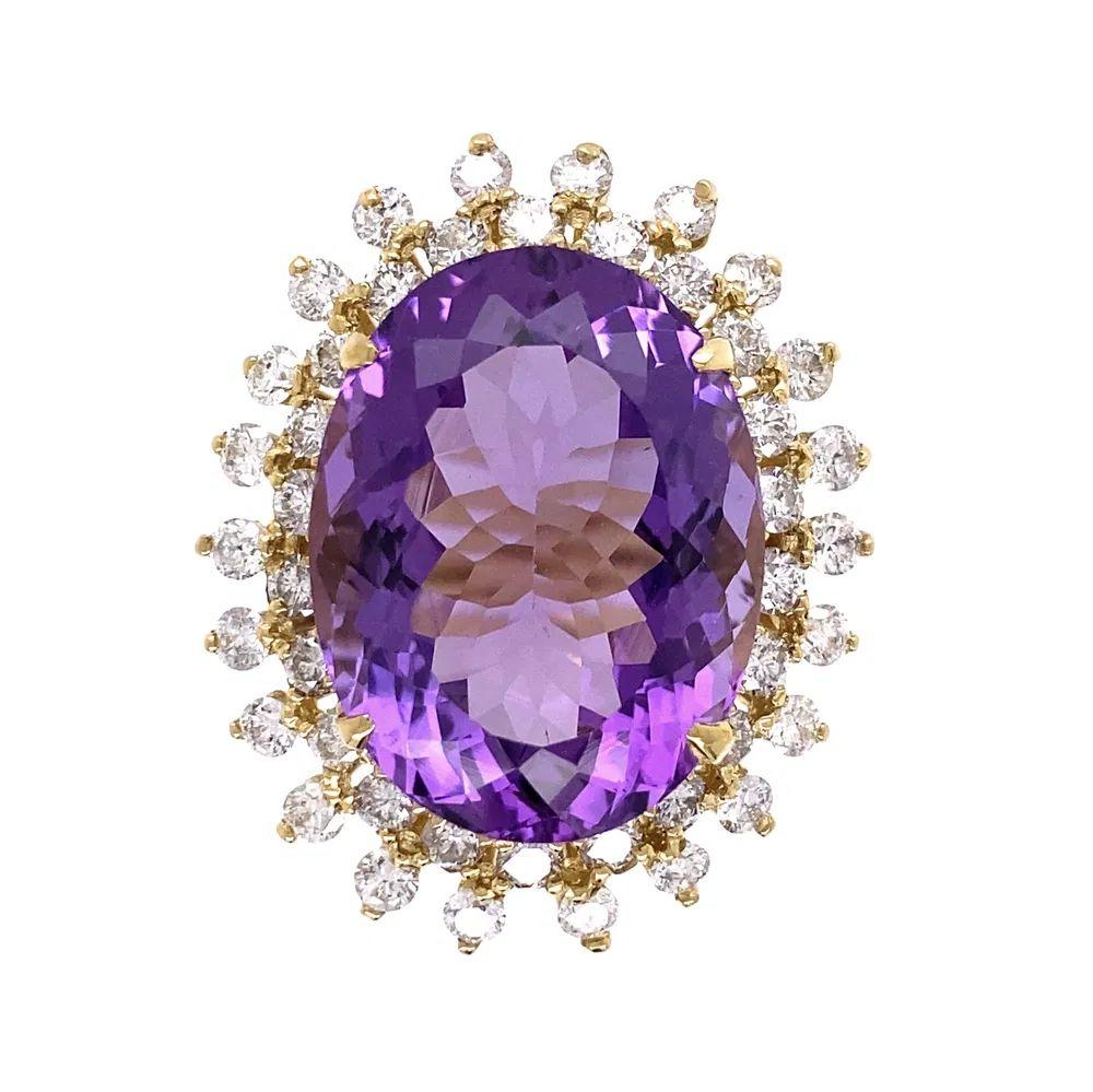 Oval Cut 18.48 Carat Oval Amethyst and Diamond Gold Statement Vintage Cocktail Ring For Sale