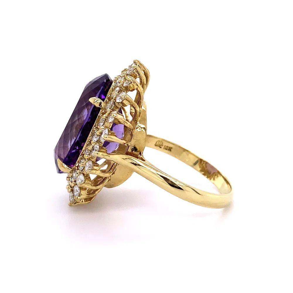 Women's 18.48 Carat Oval Amethyst and Diamond Gold Statement Vintage Cocktail Ring For Sale