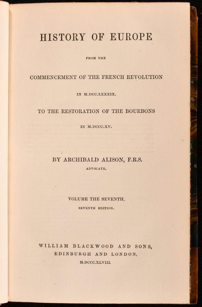 British 1848 History of Europe from the Commencement of the French Revolution For Sale
