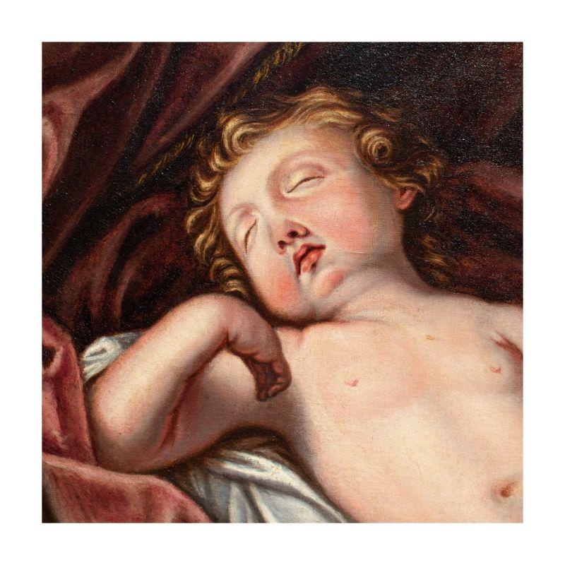 1848 Madonna Adoring The Sleeping Child Painting Oil on Canvas by Adele Pinot For Sale 4