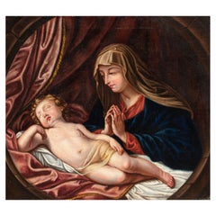 1848 Madonna Adoring The Sleeping Child Painting Oil on Canvas by Adele Pinot
