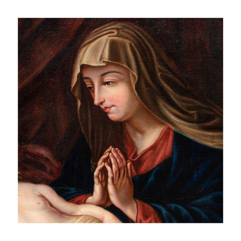 Oiled 1848 Madonna Adoring The Sleeping Child Painting Oil on Canvas by Adele Pinot For Sale