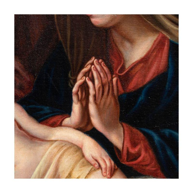 1848 Madonna Adoring The Sleeping Child Painting Oil on Canvas by Adele Pinot In Excellent Condition For Sale In Milan, IT