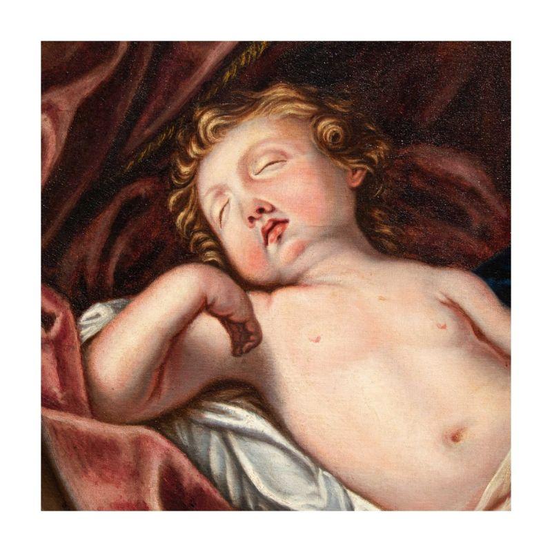 19th Century 1848 Madonna Adoring The Sleeping Child Painting Oil on Canvas by Adele Pinot For Sale