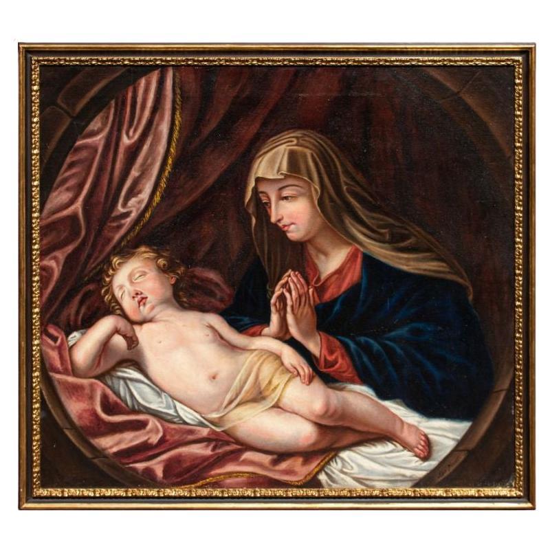 1848 Madonna Adoring The Sleeping Child Painting Oil on Canvas by Adele Pinot