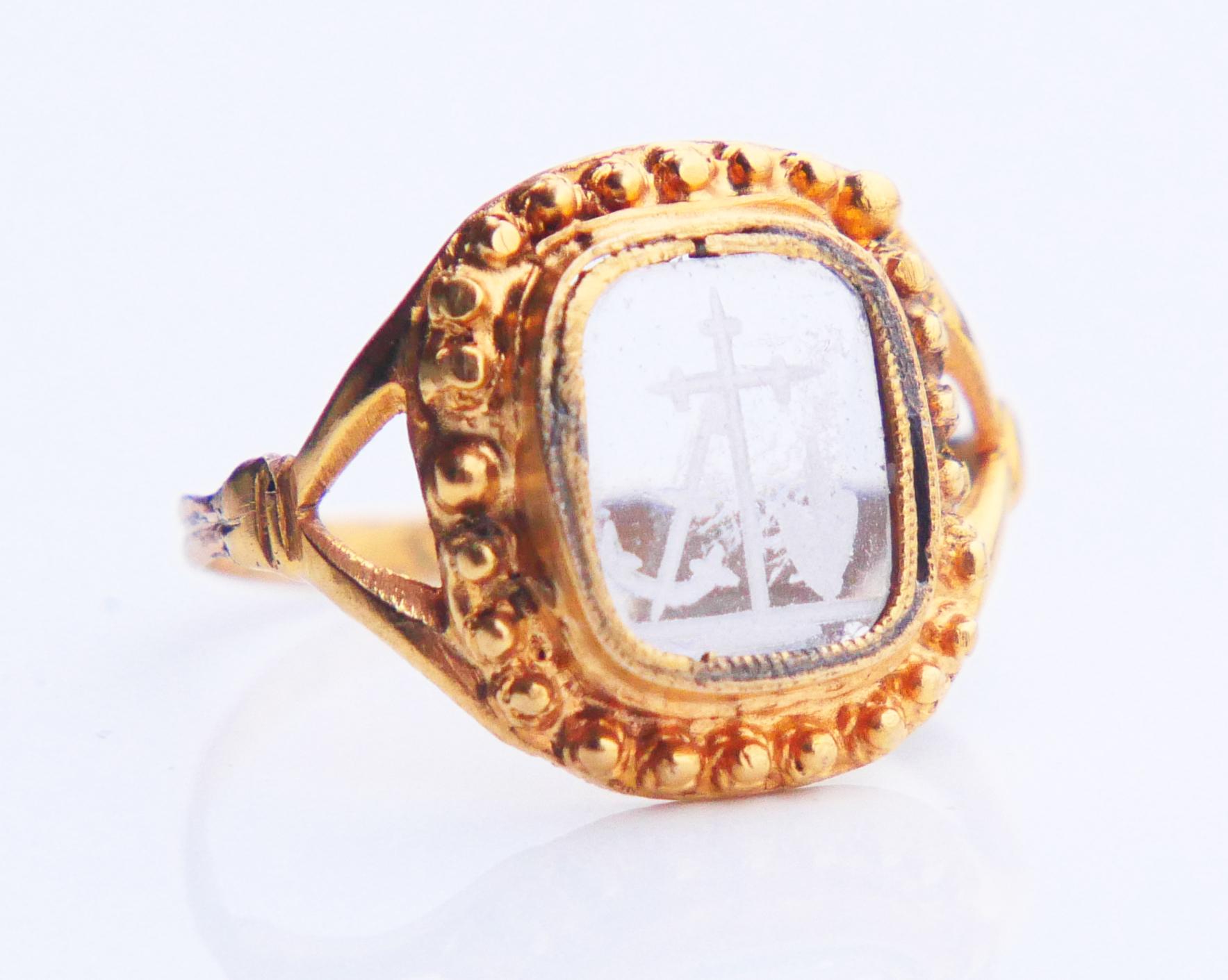 1848 Ring Signet Intaglio Faith Love Hope Glass 18K Gold US4.5 / 2.35 gr For Sale 8