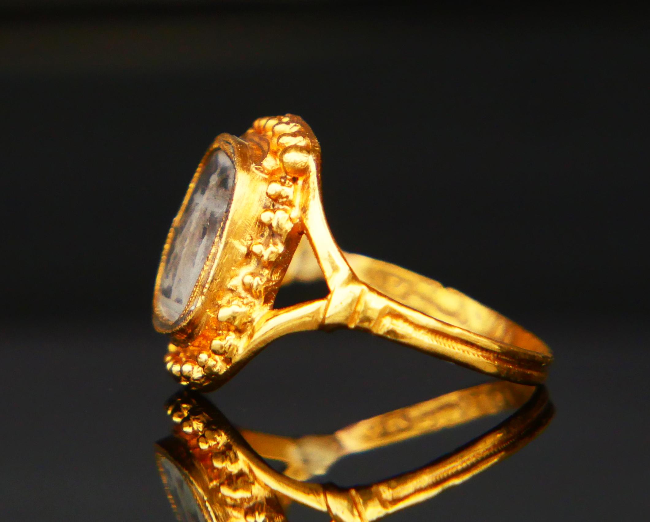 1848 Ring Signet Intaglio Faith Love Hope Glass 18K Gold US4.5 / 2.35 gr For Sale 1