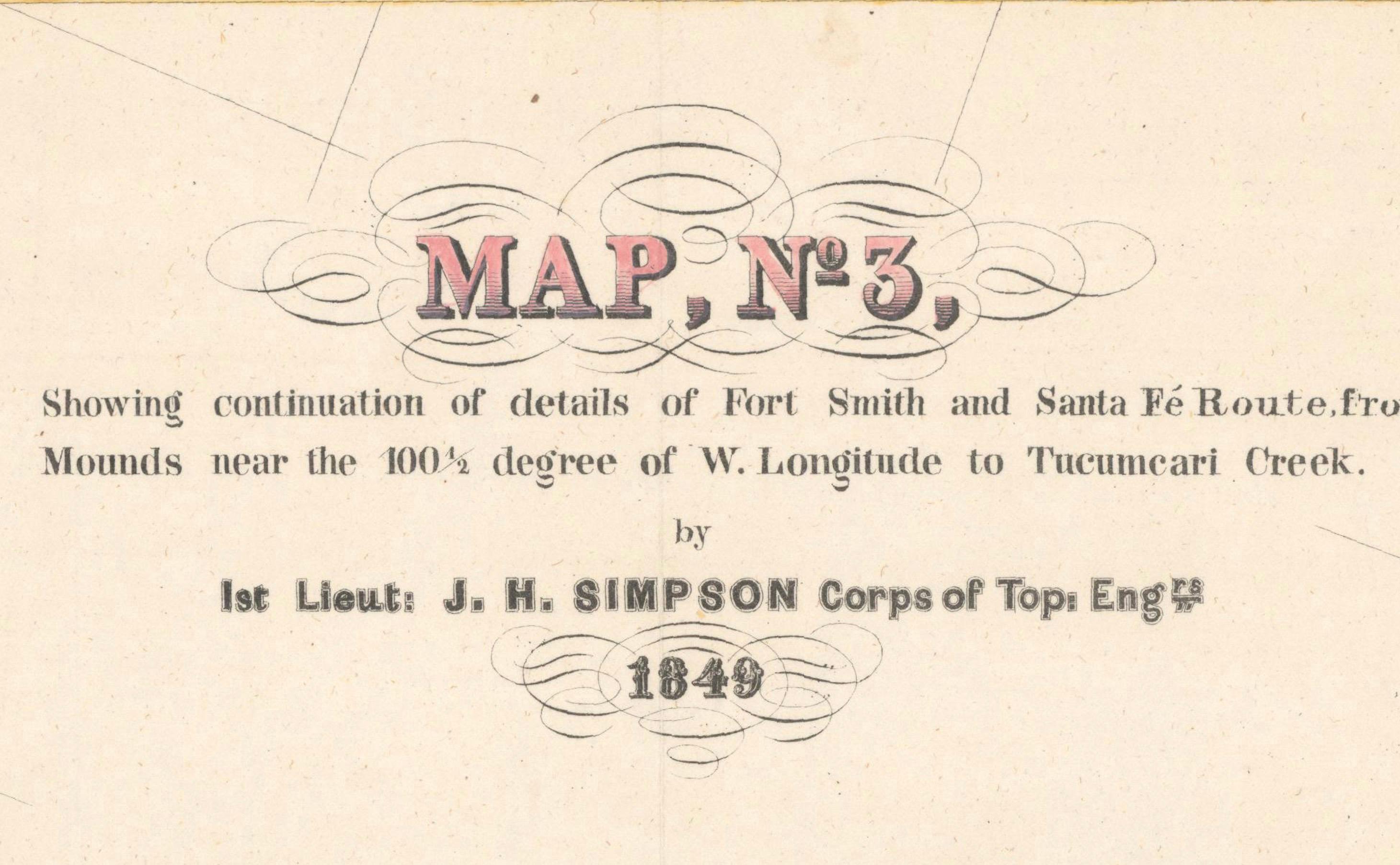 Paper 1849 Hand-Colored Map of Fort Smith to Santa Fe Route, Detailing Trails & Camps For Sale