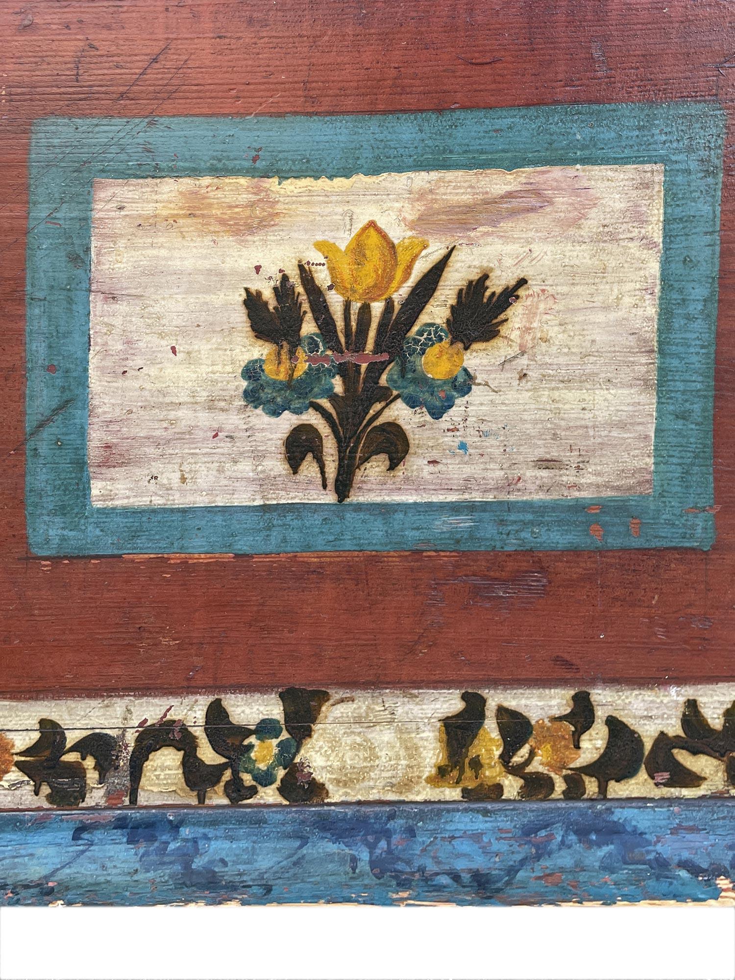 1849 Red Floral Painted Alpine Blanket Chest 6