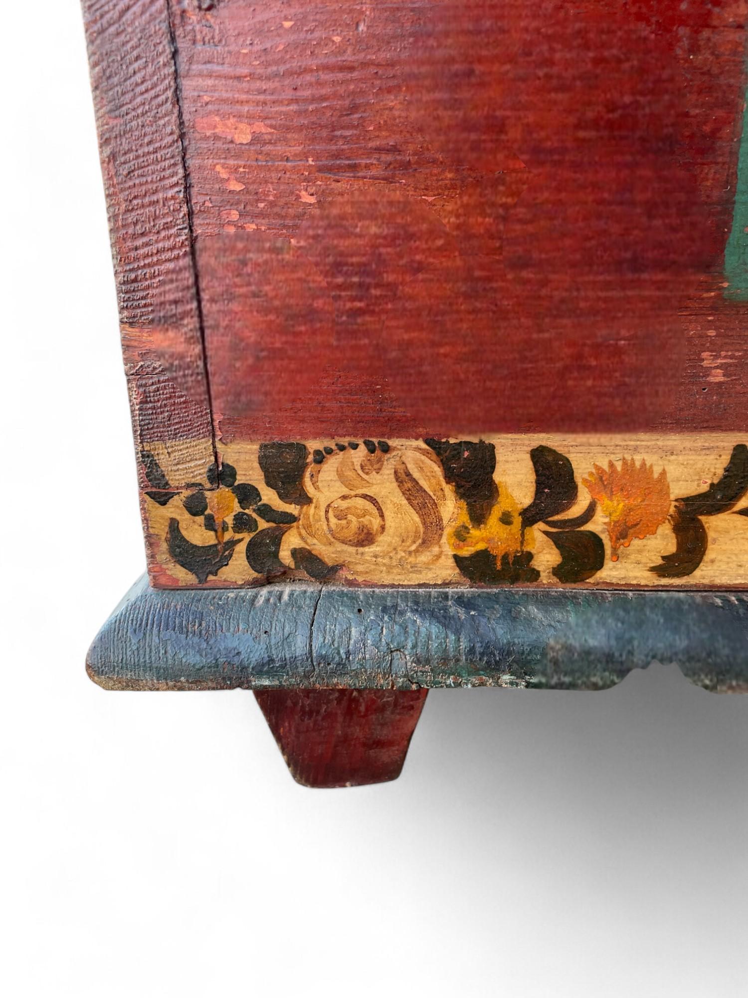 1849 Red Floral Painted Alpine Blanket Chest 10