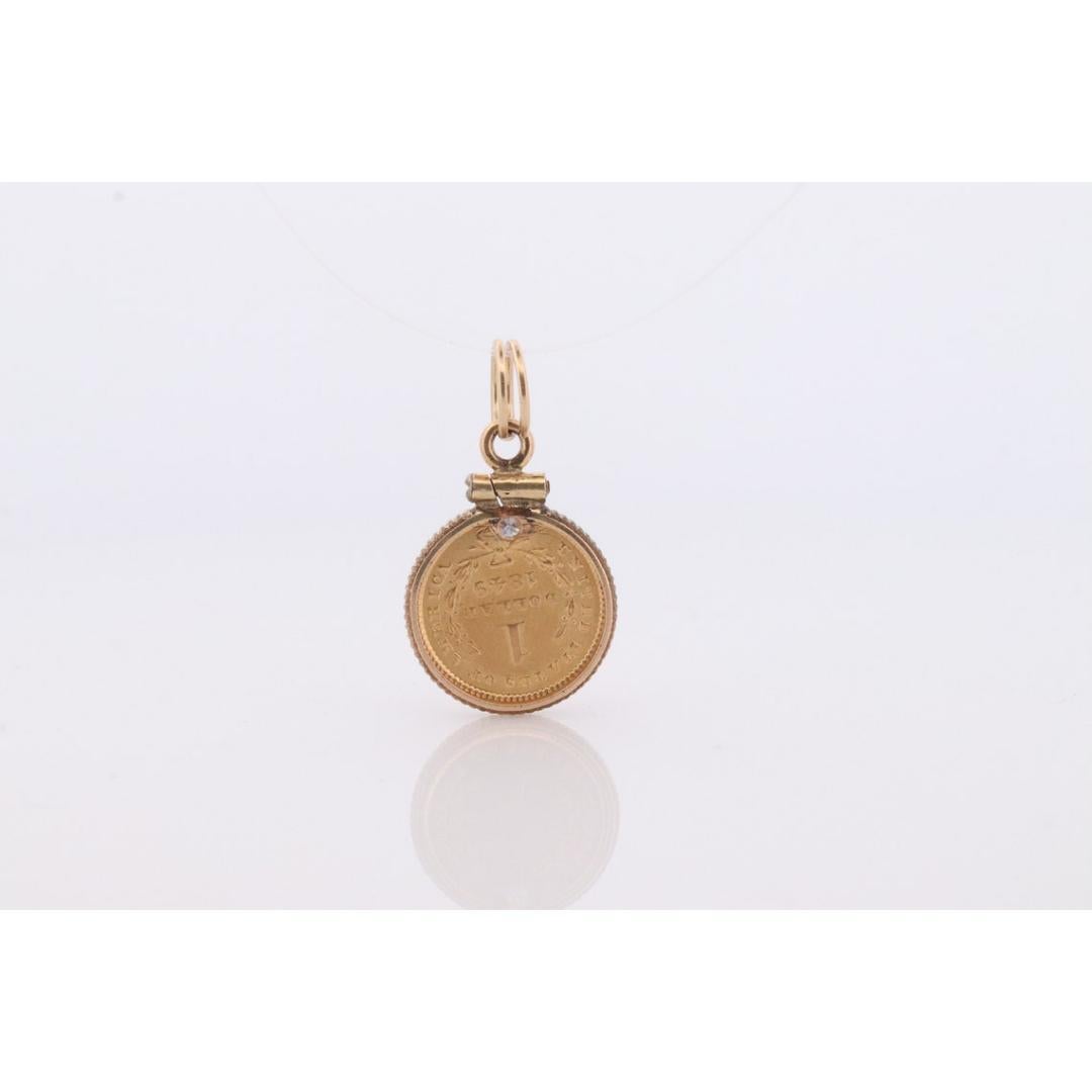1849 US 1 dollar Liberty Head 900 or 22K (21.6K) Pièce en or sertie dans un coffret 14k jaune. 1