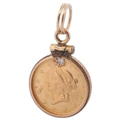 1849 US 1 dollar Liberty Head 900 or 22K (21.6K) Pièce en or sertie dans un coffret 14k jaune.