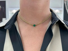 1.84ct 14K Rich Green Asscher Cut Emerald Curb/Cuban Link Chain Necklace Chocker