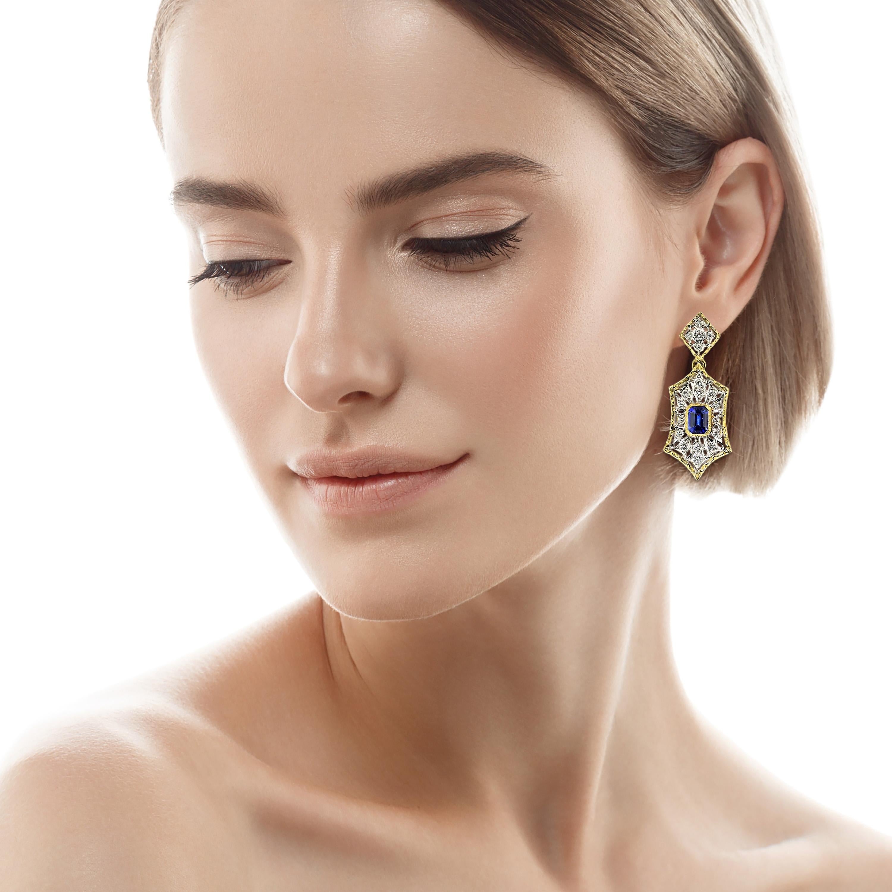 Indulge in an exquisite and timeless statement with these Ceylon Sapphire Giulia earrings. The exquisite emerald cut pair of Ceylon sapphires, the elegantly executed hand-engraving, the movement, the unexpected curves. The details all up to a