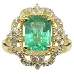 1.84ct Emerald & 0.50ct Diamond Filigree Ring in 18k Yellow Gold