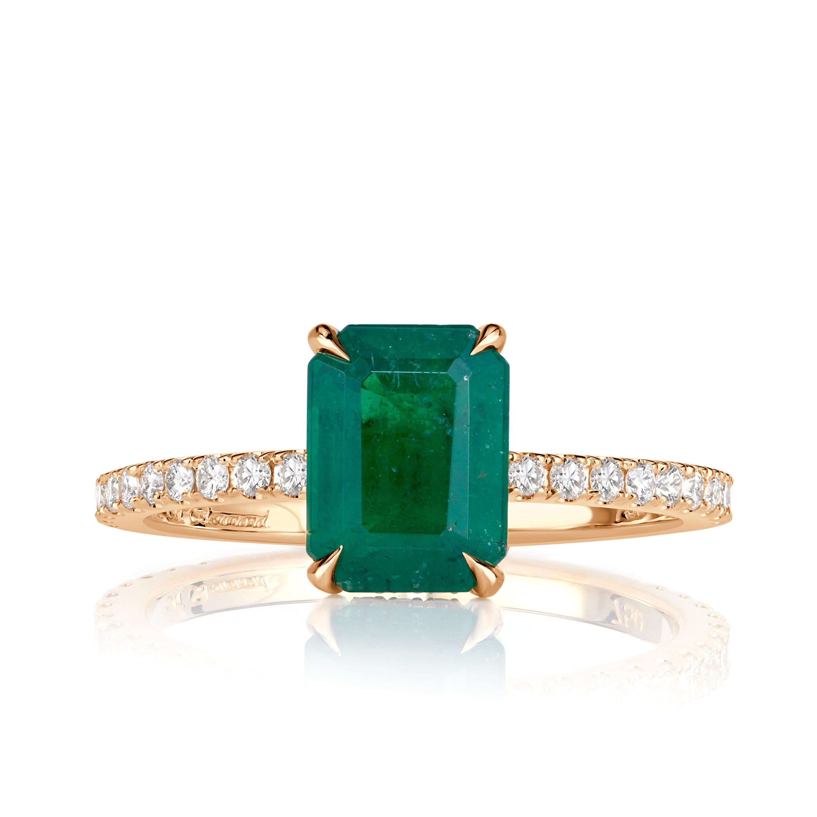 1.84ct Emerald Cut Green Emerald Engagement Ring For Sale