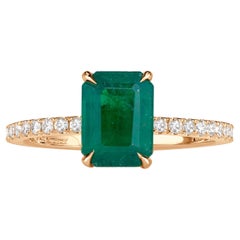 1.84ct Emerald Cut Green Emerald Engagement Ring