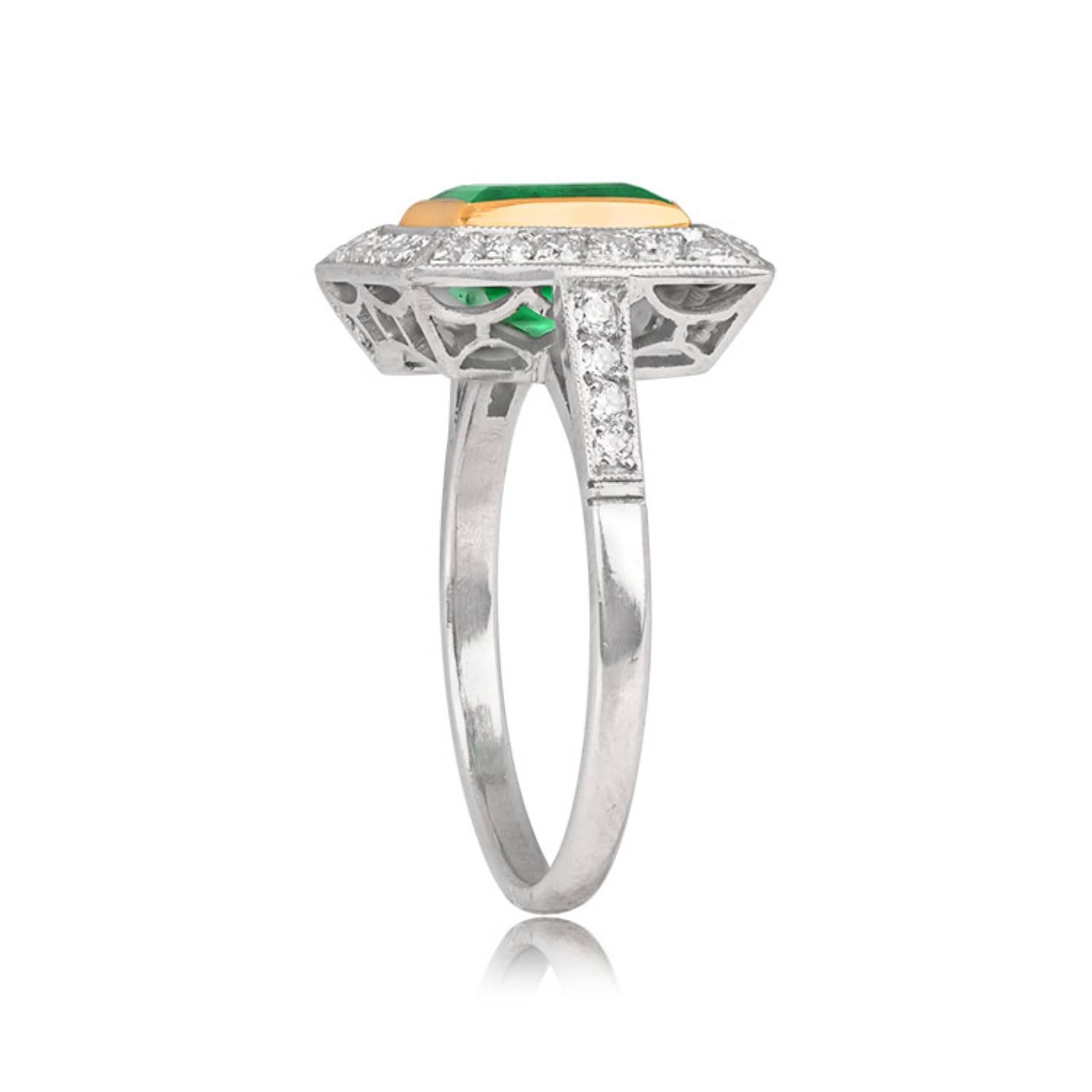 Art Deco 1.84ct Emerald Cut Natural Emerald Engagement Ring, 18k Yellow Gold For Sale