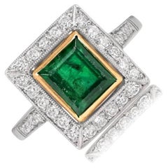 1.84ct Emerald Cut Natural Emerald Engagement Ring, 18k Yellow Gold