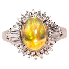 1.84ct Rainbow Fire Mexican Jelly Opal with Diamond Halo Engagement Ring R6732