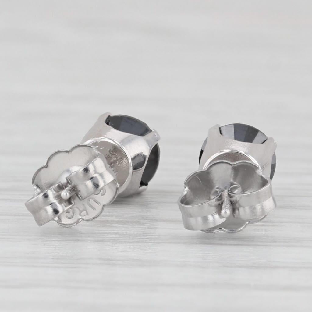 Women's 1.84ctw Black Diamond Stud Earrings 14k White Gold Round Solitaire Studs For Sale