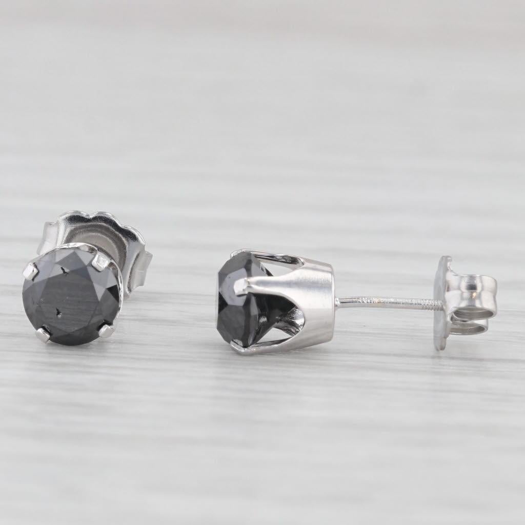 1.84ctw Black Diamond Stud Earrings 14k White Gold Round Solitaire Studs For Sale 1