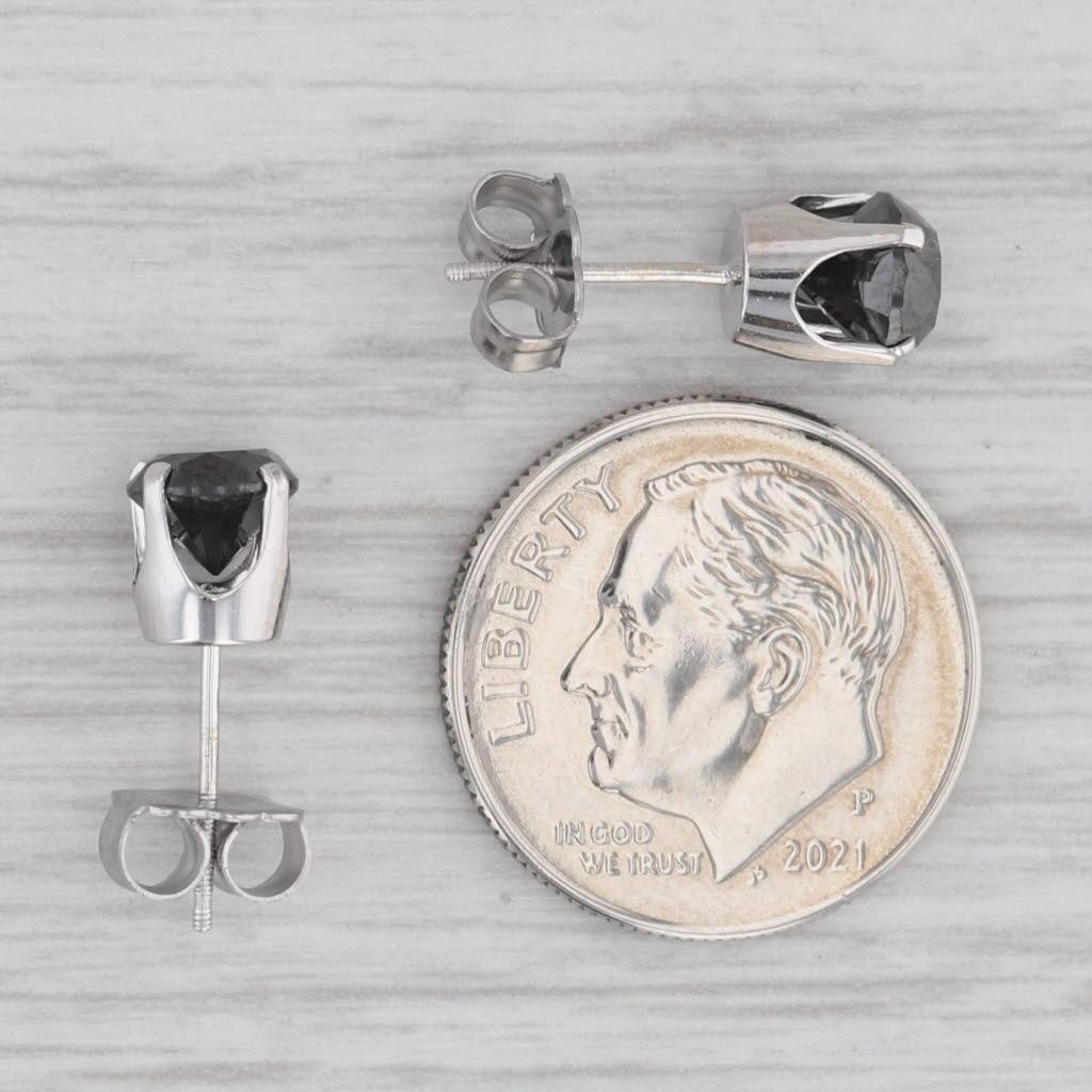 1.84ctw Black Diamond Stud Earrings 14k White Gold Round Solitaire Studs For Sale 2