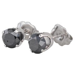 1.84ctw Black Diamond Stud Earrings 14k White Gold Round Solitaire Studs