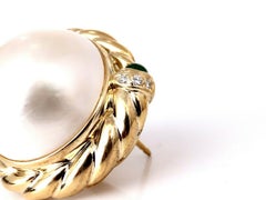 Mabe Pearls .80ct Emerald Clip Earrings 18kt Gold