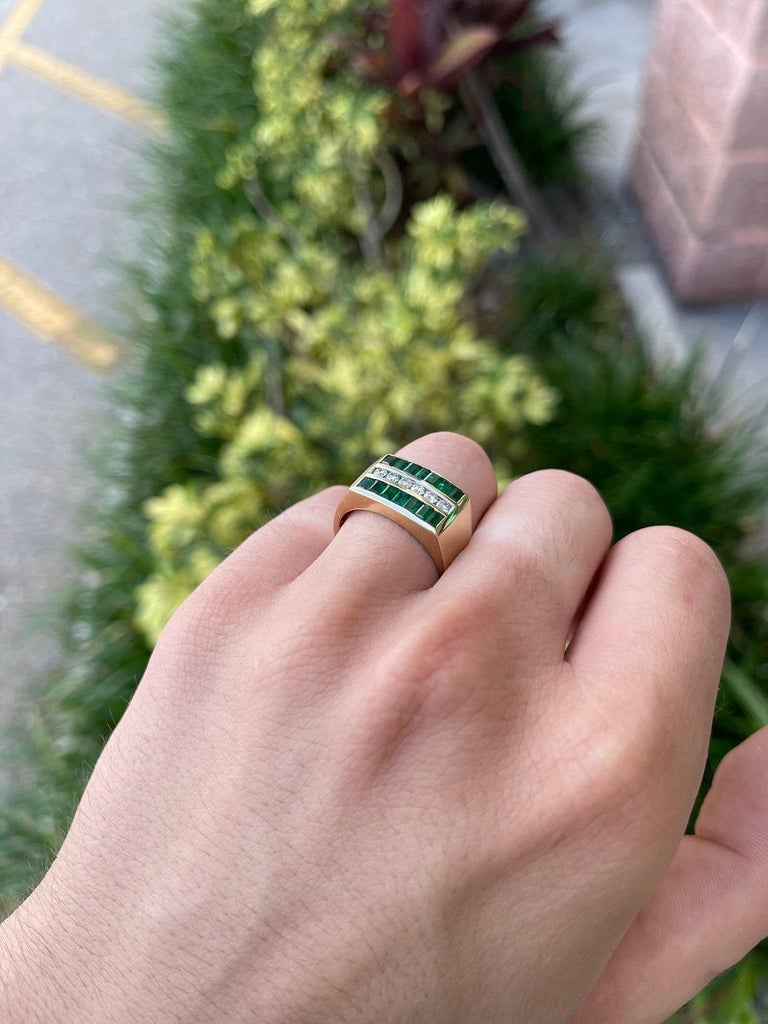 Ring Gold Men's Emerald Wedding Band Men's Channel Set Emerald