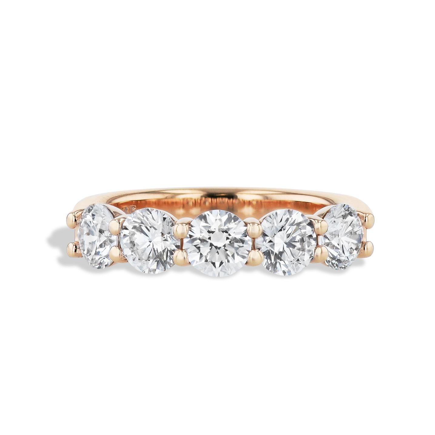 Brilliant Cut 1.85 Carat 5 Stone Diamond Rose Gold Anniversary Band Ring GIA Certified For Sale