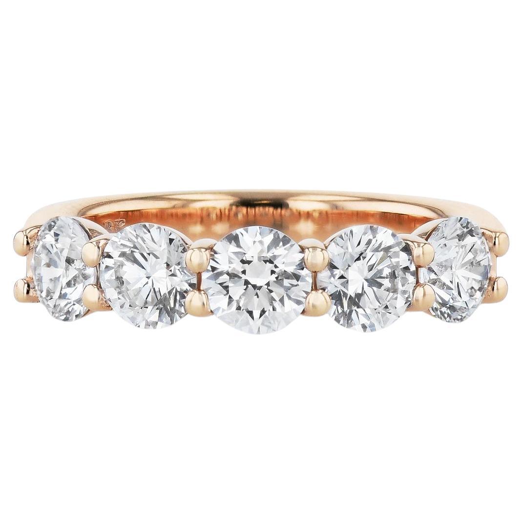 1.85 Carat 5 Stone Diamond Rose Gold Anniversary Band Ring GIA Certified For Sale