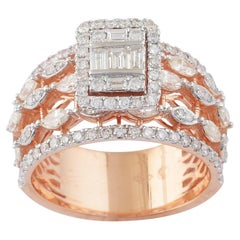 1.85 Carat Baguette Diamond Band Ring 18 Karat Rose Gold Handmade Fine Jewelry