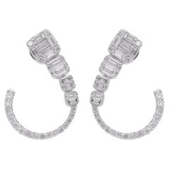 Créoles en or blanc 18 carats avec diamants ronds baguettes de 1,85 carat